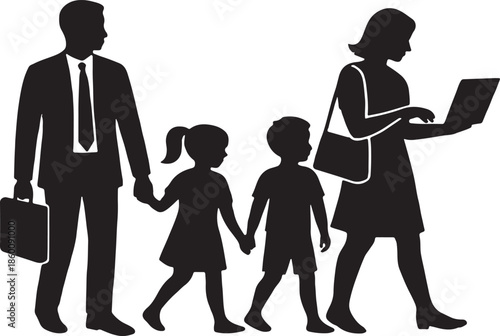 silhouette of child with working parents
