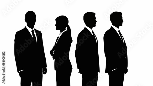 Four Business People Silhouettes Standing in a Row.