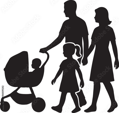 silhouette of family with carry  cot baby
