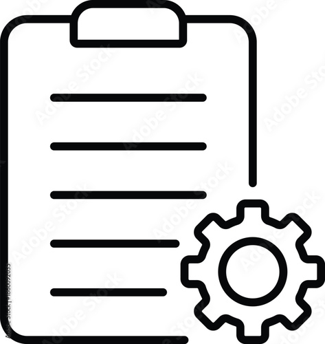 Clipboard with Gear Line Icon, Process Management and Workflow Concept Vector. Settings Checklist Document Symbol