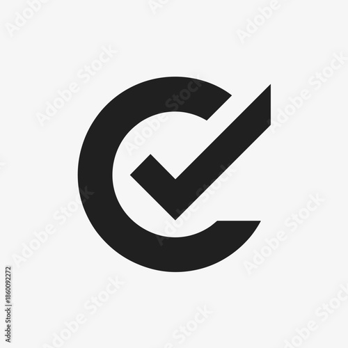Stylized Black Checkmark Inside a Partial Circle Graphic Icon