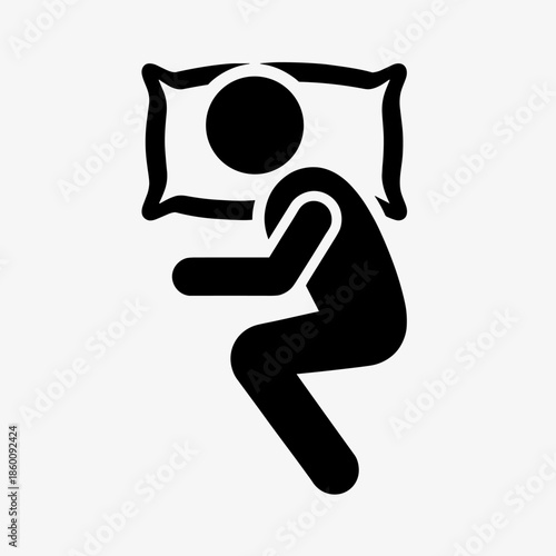 Simple Black Icon of a Person Sleeping Peacefully on a Soft Pillow