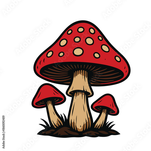 Red toadstool mushroom illustration representing fantasy forest and natural growth