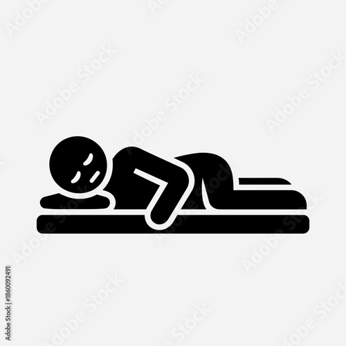 Side Sleeping Position Icon with Person Resting Comfortably on Bed
