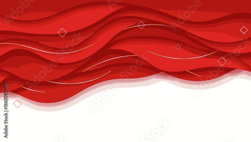 Abstract background featuring red and golden wavy lines on a white backdrop, ideal for Chinese New Year 2026 designs with a festive and luxurious feel.