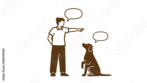 Person giving instructions to a dog in a training session illustration