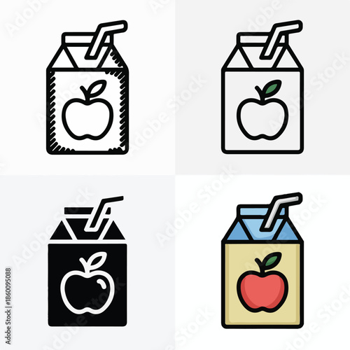 Apple Juice Carton Icon Set - Multiple Styles