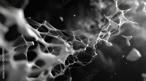 Dynamic crystalline structures transforming in gigapixel detail abstract science art dark environment aerial viewpoint