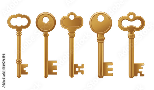 Antique ornate gold keys vector illustration set vintage luxury design