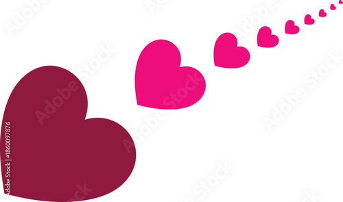 pink heart shapes flying path, romantic love trail concept, valentine celebration background, minimal romance illustration, emotional connection design