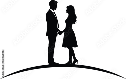romantic couple silhouette holding hands, love relationship concept, wedding engagement illustration, elegant valentine background, emotional connection design