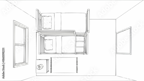 Hand drawn sketch of a modern kitchen interior design layout.