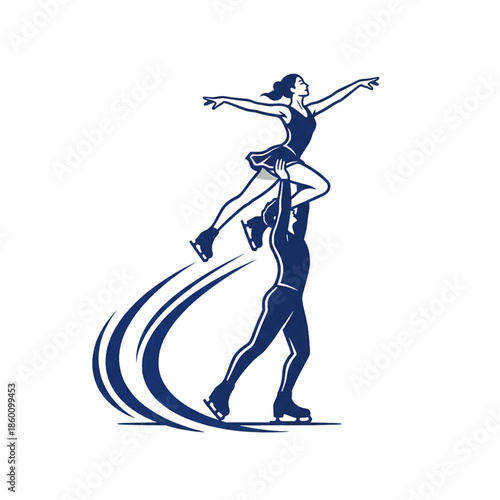 attraction of a pair of ice skating athletes, with a white background.