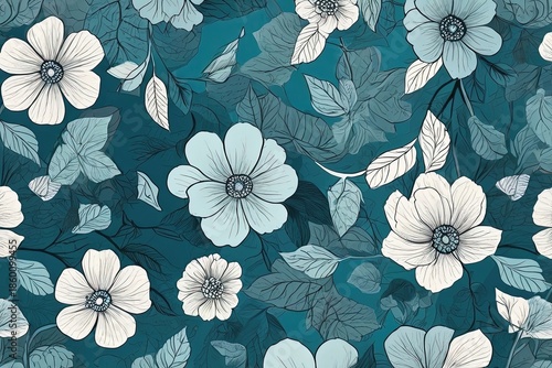 Wallpaper Mural Floral pattern processed in a vivid turquoi Torontodigital.ca