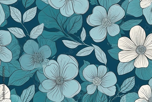Wallpaper Mural Floral pattern processed in a vivid turquoi Torontodigital.ca