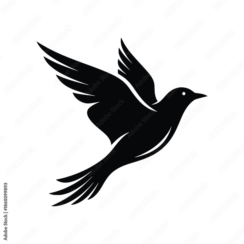 Fototapeta premium Stylized black bird in graceful flight, a symbol of freedom, peace, and new aspirations for your visual designs
