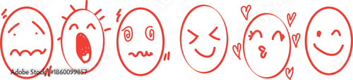 collection of red face emotion doodle, vector illustration 