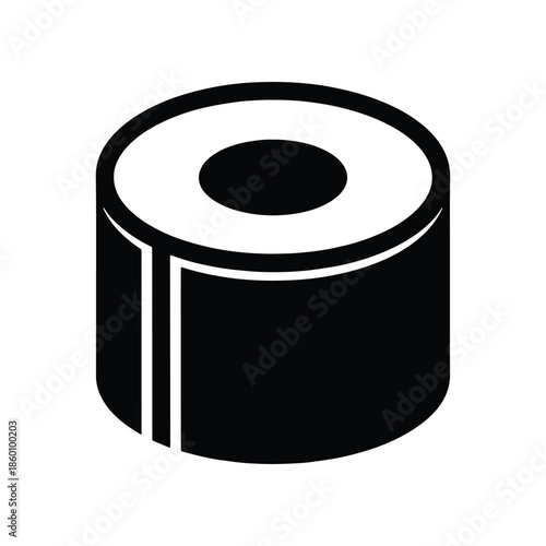 Simple Black and White Illustration of a Sushi Roll