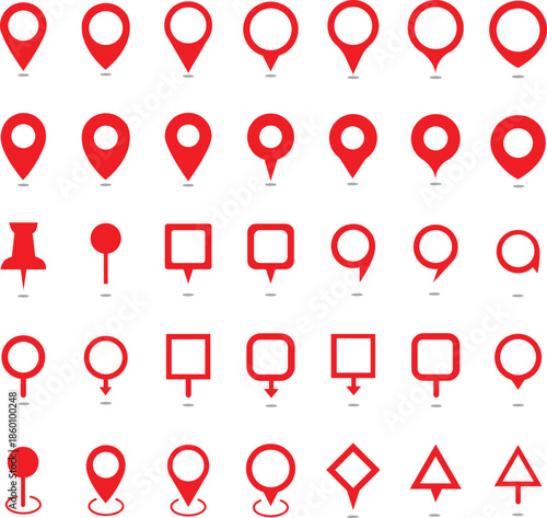 Location map pin icons set. Modern map marker collection. Pinpoint. Location pin icon. Map pin place marker. Map marker pointer icon. GPS location symbol. Flat style vector
