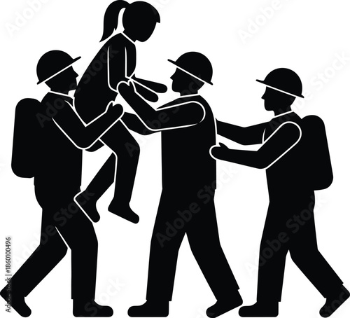 Rescue Team Carrying Evacuated Person Icon Vector Illustration