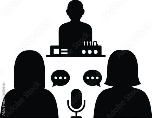 Podcast Interview or Radio Broadcast Discussion Silhouettes Icon Vector