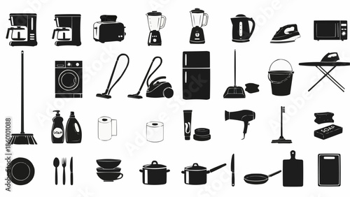 Household Appliances and Kitchenware Silhouettes Collection.