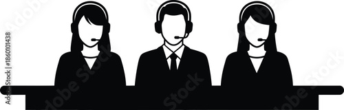Customer Service Team Silhouette Icon Call Center Operators Group Vector