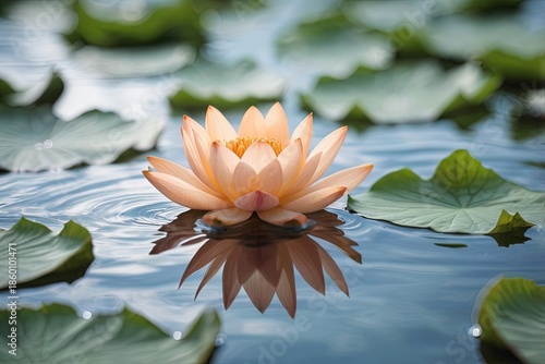 Wallpaper Mural Blurry image of a peach lotus leaf on water Torontodigital.ca
