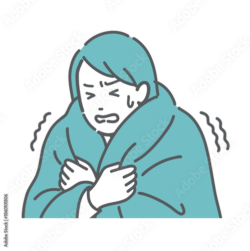寒気でガタガタ震える女性のイラスト