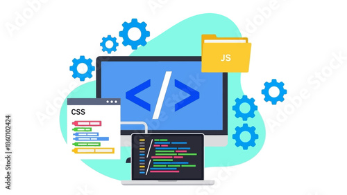 Web development coding on computer screen with programming languages.