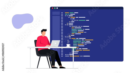 Software developer working on coding project at desk.