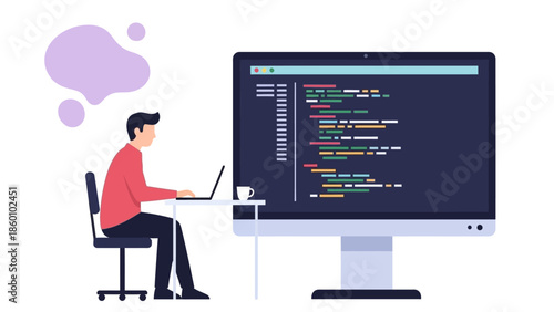 Programmer working on coding project on computer.