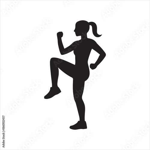 Silhouette of Woman Performing High Knees Exercise for Fitness and Health in Minimalist Style