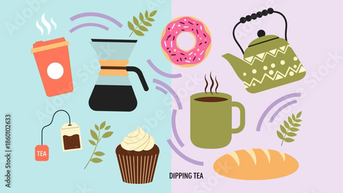 Assorted Coffee and Tea Items with Pastries and Desserts.