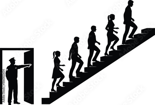 People climbing stairs silhouette directed by officer vector illustration of career growth