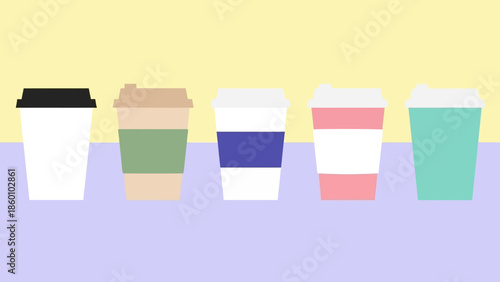 Assorted Coffee Cups with Different Sleeves and Lids.
