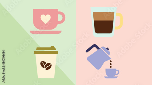 Coffee cups and coffee maker illustration.