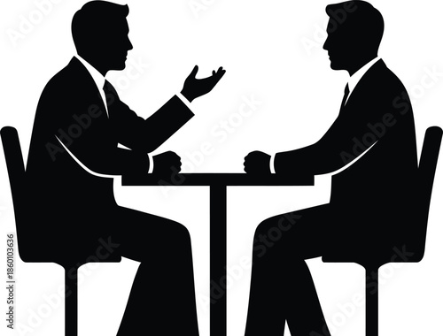 Two Business Men Discussing At Table Silhouette Icon Professional Conversation and Negotiation Meeting Vector Graphic