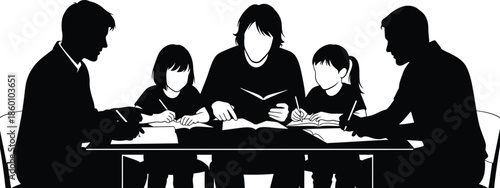 Group Study Session Silhouette Vector Illustration for Education and Homework