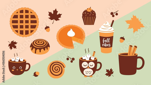 Cozy Autumn Treats and Fall Delights A Collection of Seasonal Food and Drink Illustrations