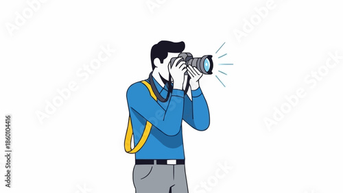 Man holding a professional camera taking a photograph.