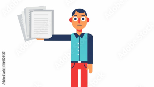 Man holding documents in his hand illustration.