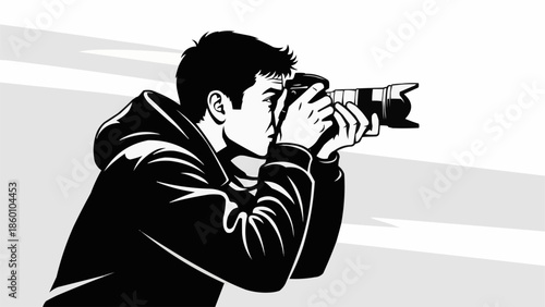 Man holding professional camera taking a photo.