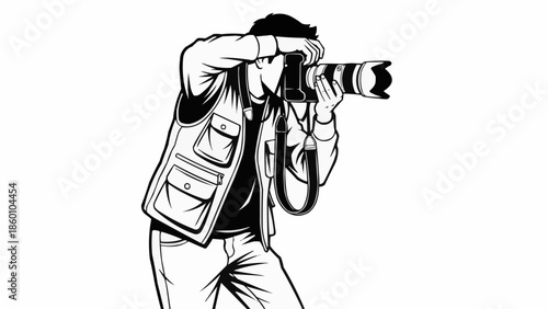 Man holding professional camera and taking a photo.