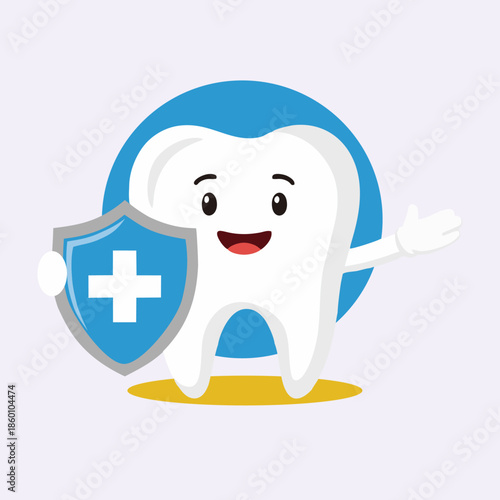 Healthy tooth with protective shield. Illustration of strong dental protection and cavity prevention for kids' oral health.
