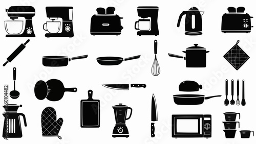 Kitchen Utensils Appliances Collection Set.