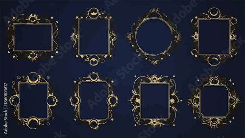 Set of Ornate Gold Decorative Frames with Celestial Moon and Star Motifs