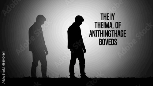 Man and his shadow standing in darkness.