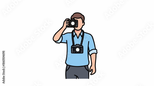 Man holding a camera and taking a picture.