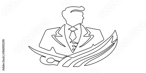 business icon Line art Illustration of business people working together in the office. One line art style